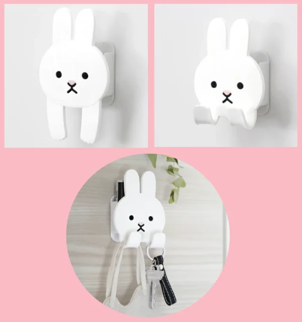 [日本限定] 可愛的動物圖案帶口袋壁式儲物櫃 黏性鉤袋 吸附鉤、牆壁收納、配件收納、牙刷架、眼鏡架、盥洗室、浴室、四肢可彎曲、可以弄濕、貓、兔子、刺猬、貓頭鷹、熊貓、 柴犬