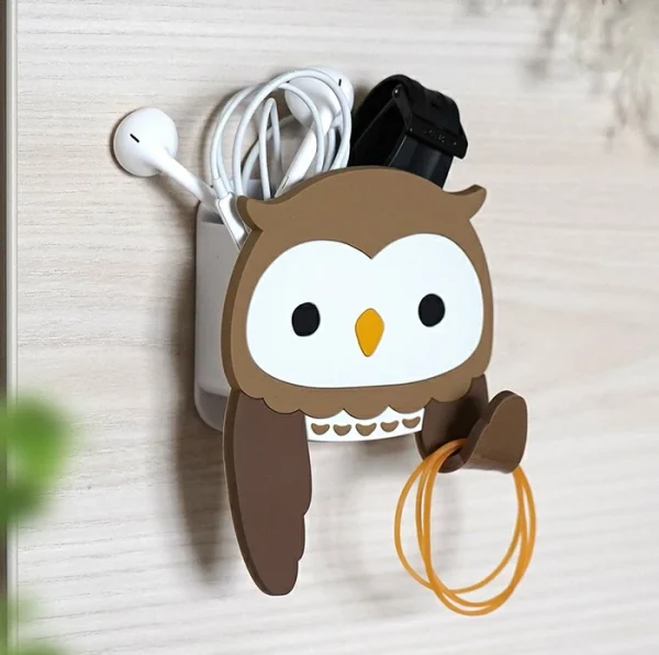 [日本限定] 可愛的動物圖案帶口袋壁式儲物櫃 黏性鉤袋 吸附鉤、牆壁收納、配件收納、牙刷架、眼鏡架、盥洗室、浴室、四肢可彎曲、可以弄濕、貓、兔子、刺猬、貓頭鷹、熊貓、 柴犬